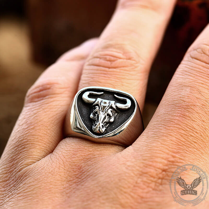 Bull Stainless Steel Signet Animal Ring