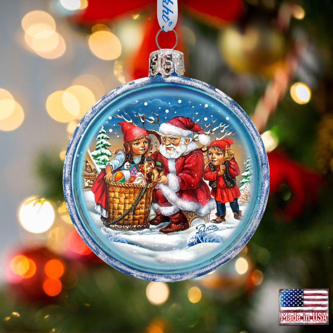 Christmas Glass Ornament Set of 3 by G. DeBrekht - Christmas Santa Snowman Decor - 73742-S3