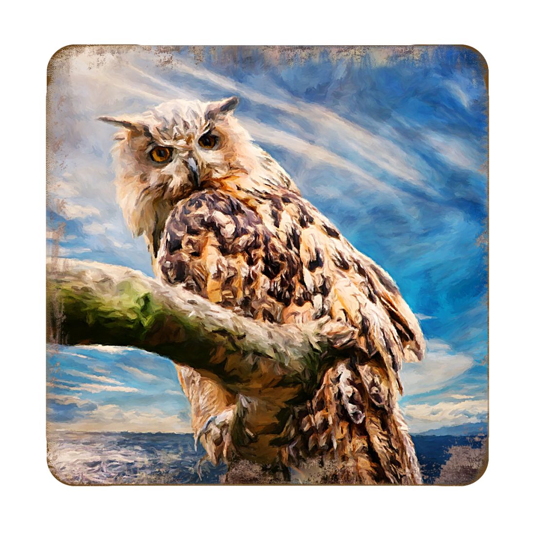 Owl Wooden Cork Coasters Gift Set of 4 by Nature Wonders - Nature Wildlife Decor - 95371C-S4