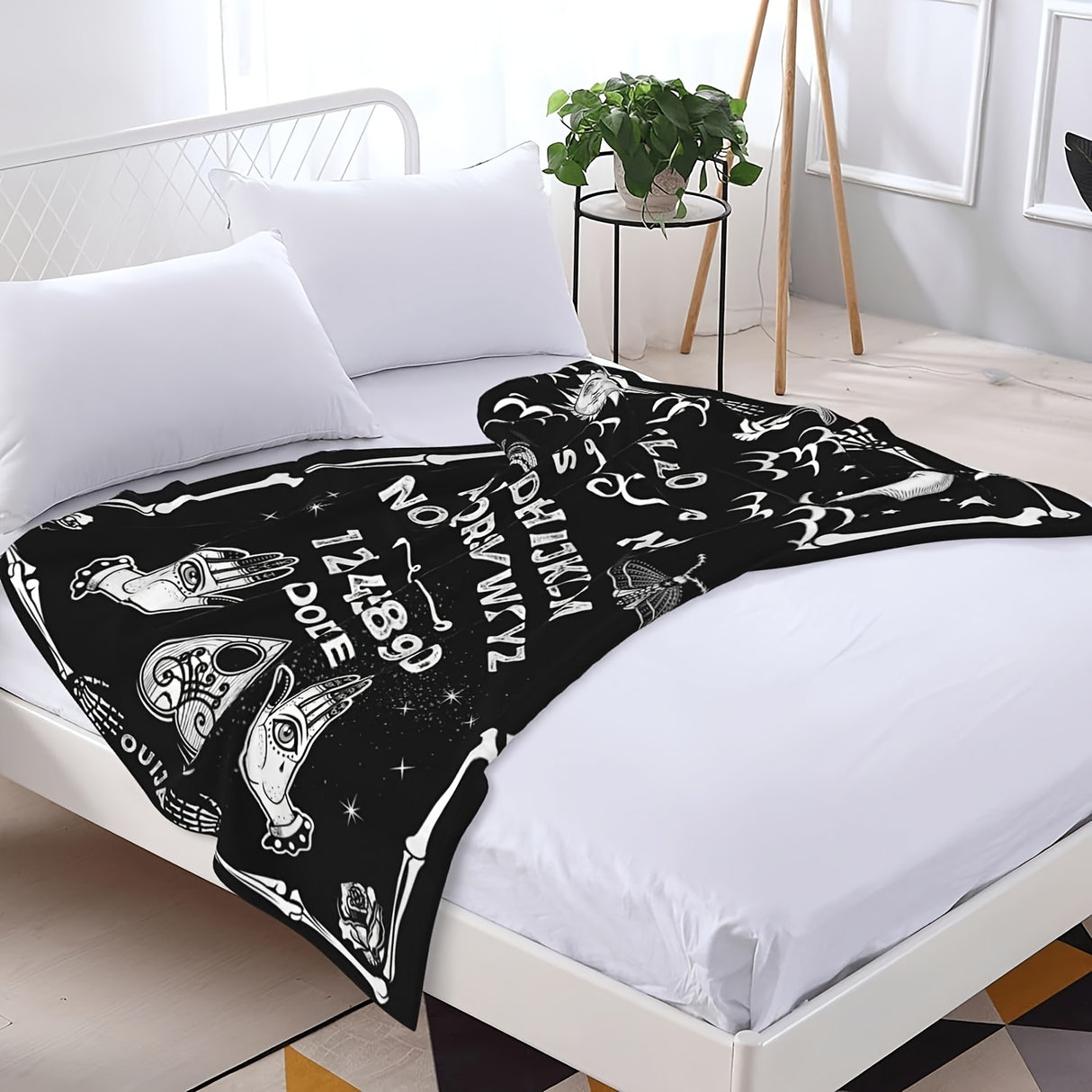 1pc Goth Blanket Funny Scary Skull Sun Moon Witch Black Throw Blanket For Adults Gothic Halloween Bedding Decor Gifts Soft Fluffy Flannel Blanket Throw Blanket Soft Blanket For Sofa Couch Office Bed Camping Travelling