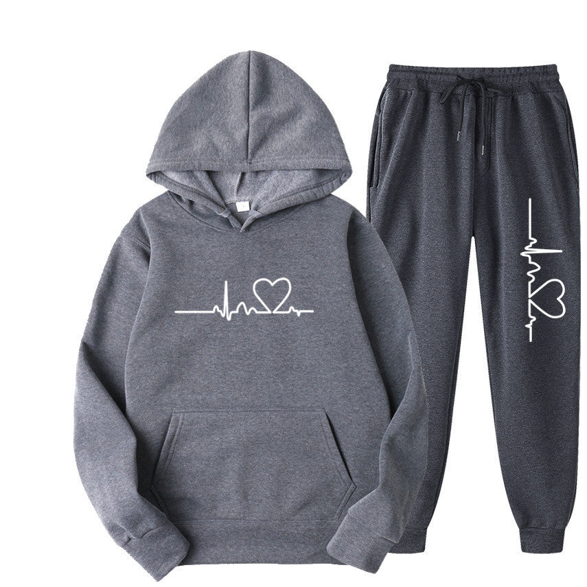 Men's And Women's Fleece-lined Sweater Suit Autumn And Winter Heart Figure Hoodie - Lootquake