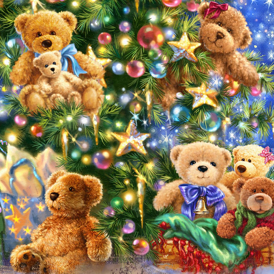 Árbol de ositos de peluche de madera, obra de D. Gelsinger - Decoración navideña de Papá Noel y muñeco de nieve - 95605B-1101