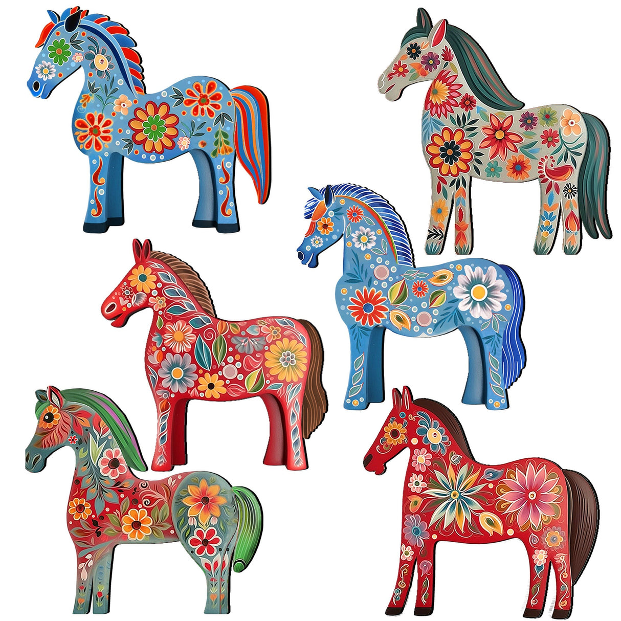 Danish Horses Decorative Wooden Clip-on Ornaments Set of 6 by G. Debrekht - Love Family Decor - 8090075C-S6