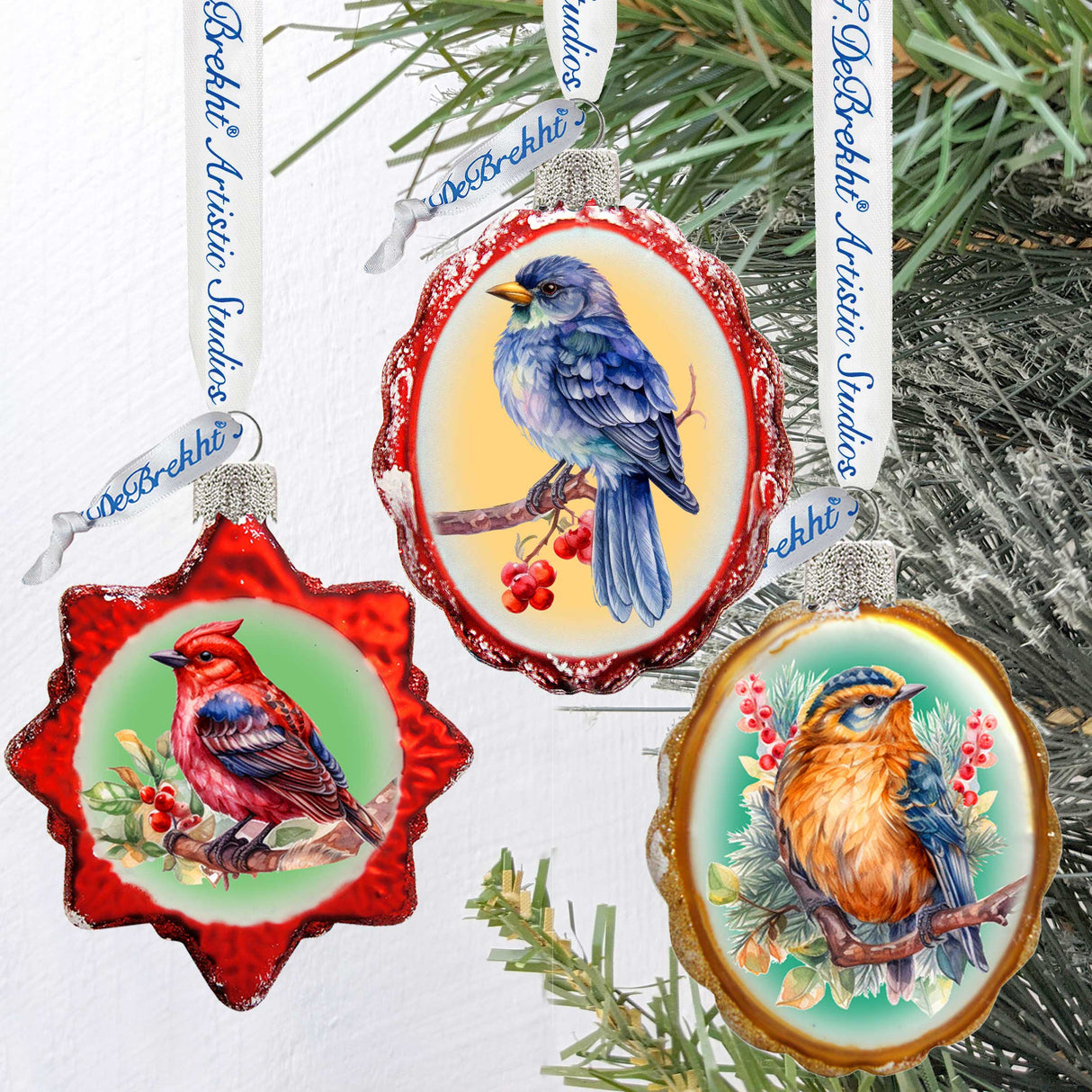 Forest Birds Mercury Glass Ornaments Set of 3 by G. Debrekht - Wildlife Holiday Décor - 770147S3