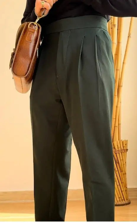 Italian Neapolitan Business Casual High Waisted Straight Leg Trousers - Lootquake