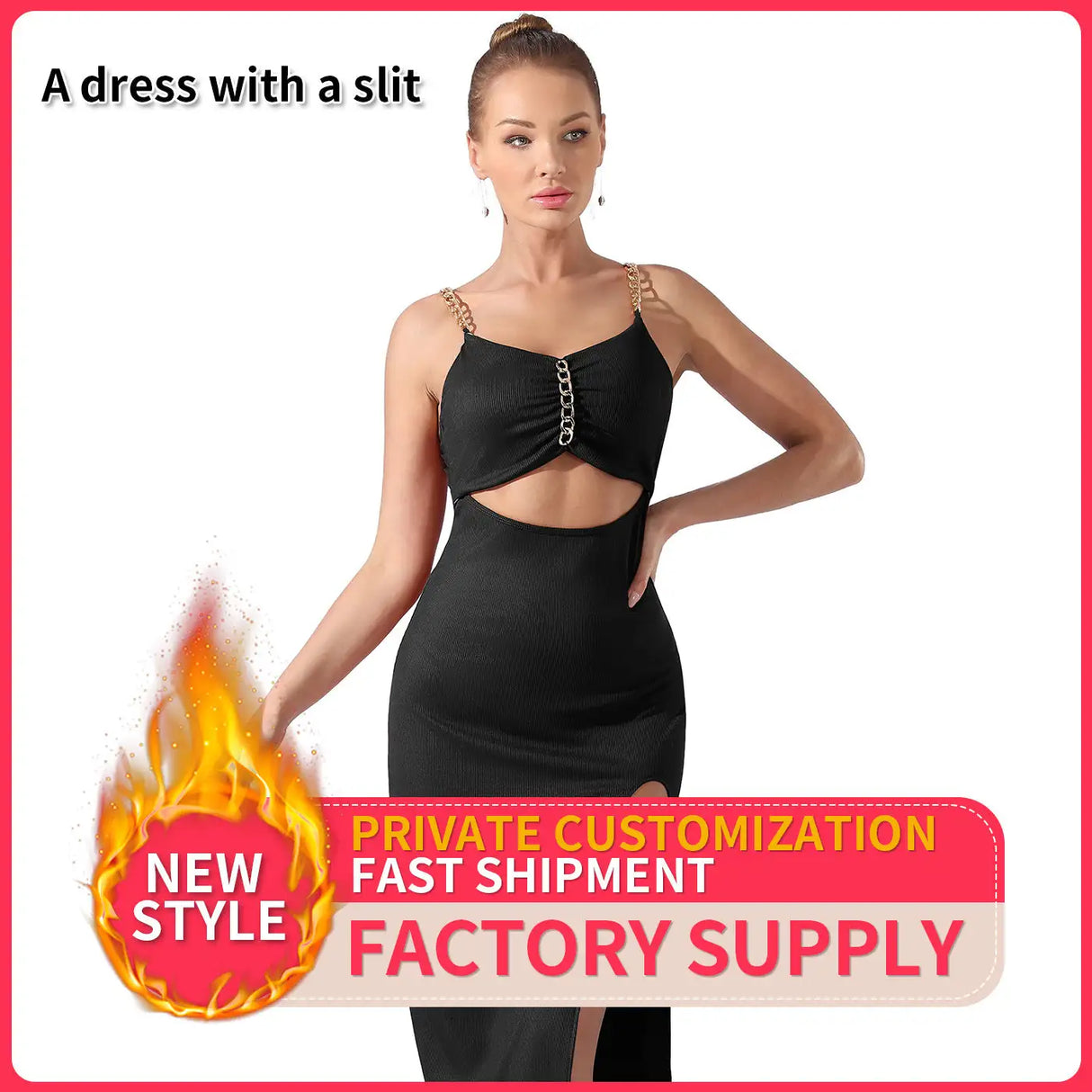 Women's Pure Color Halter Sleeveless Split Dress - Lootquake