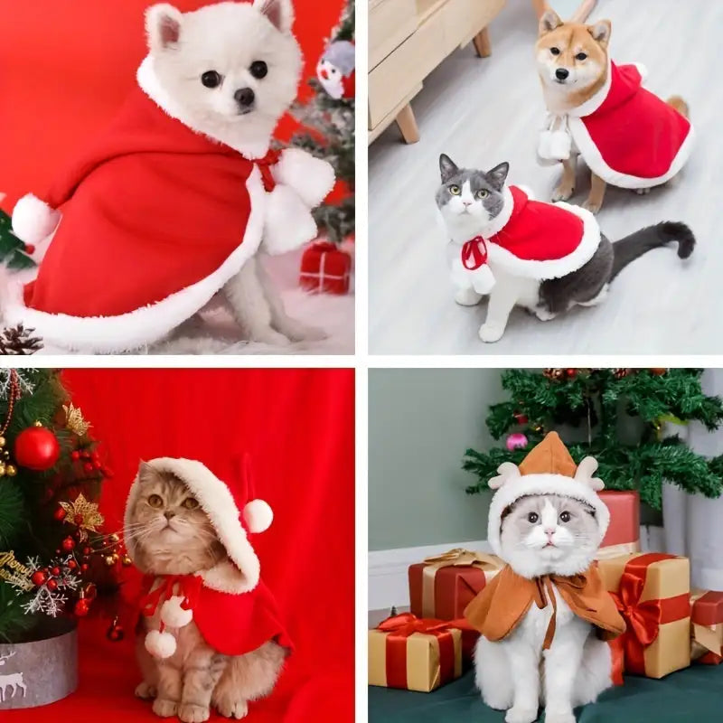 Cat Christmas Outfits, Dog Cat Santa Claus Outfit, Soft And Thick Xmas Cape With Hat, Christmas Cat Dog Costume Pet Cape, Cat Christmas Costumes For Cats, Medium Cat Cape For Cats - Lootquake