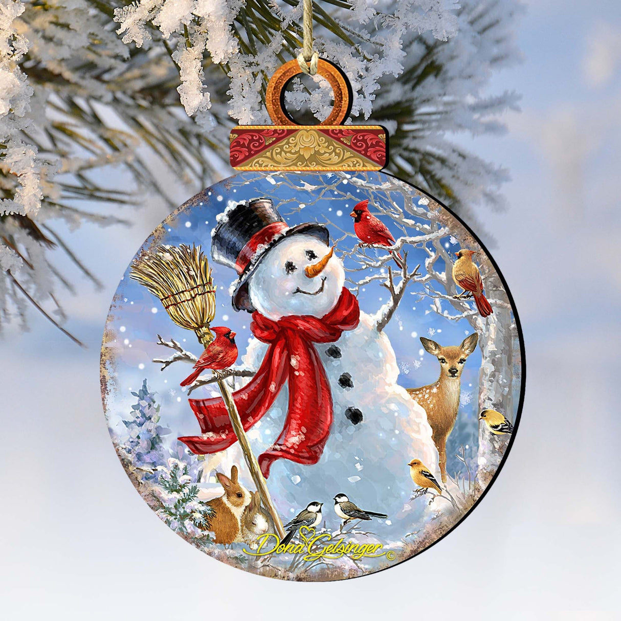 Adornos de madera Frosty Forest Friends de Gelsinger - Decoración navideña de Papá Noel y muñeco de nieve - 8021023-1624