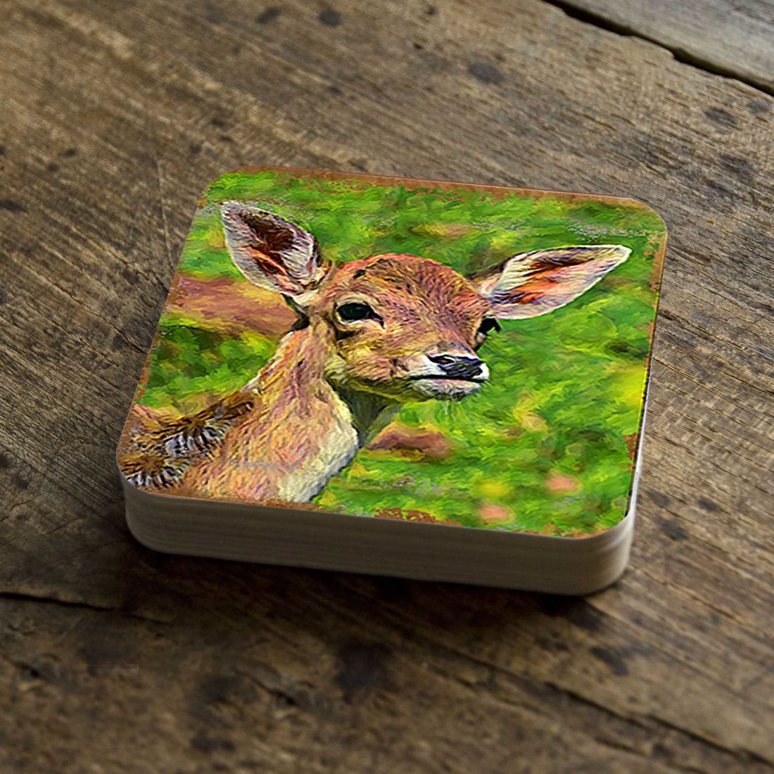 Deer Face Wooden Cork Coasters Gift Set of 4 by Nature Wonders - Nature Wildlife Decor - 95288C-S4
