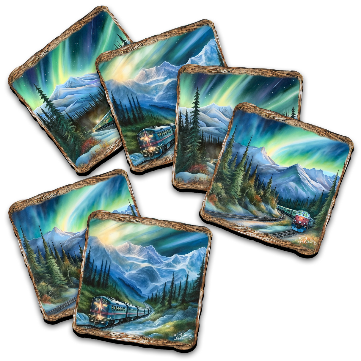 Northern Lights Wooden Cork Placemat and Coasters Gift Set of 7 by Nature Wonders Nature Wildlife Decor - 85411C-S7