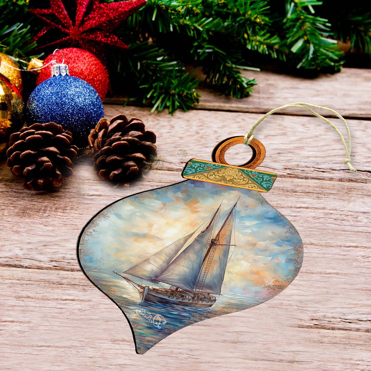 Adornos costeros navideños - Adornos de madera con sinfonía de velero de G.Debrekht Coastal Holiday Decor - 8688172