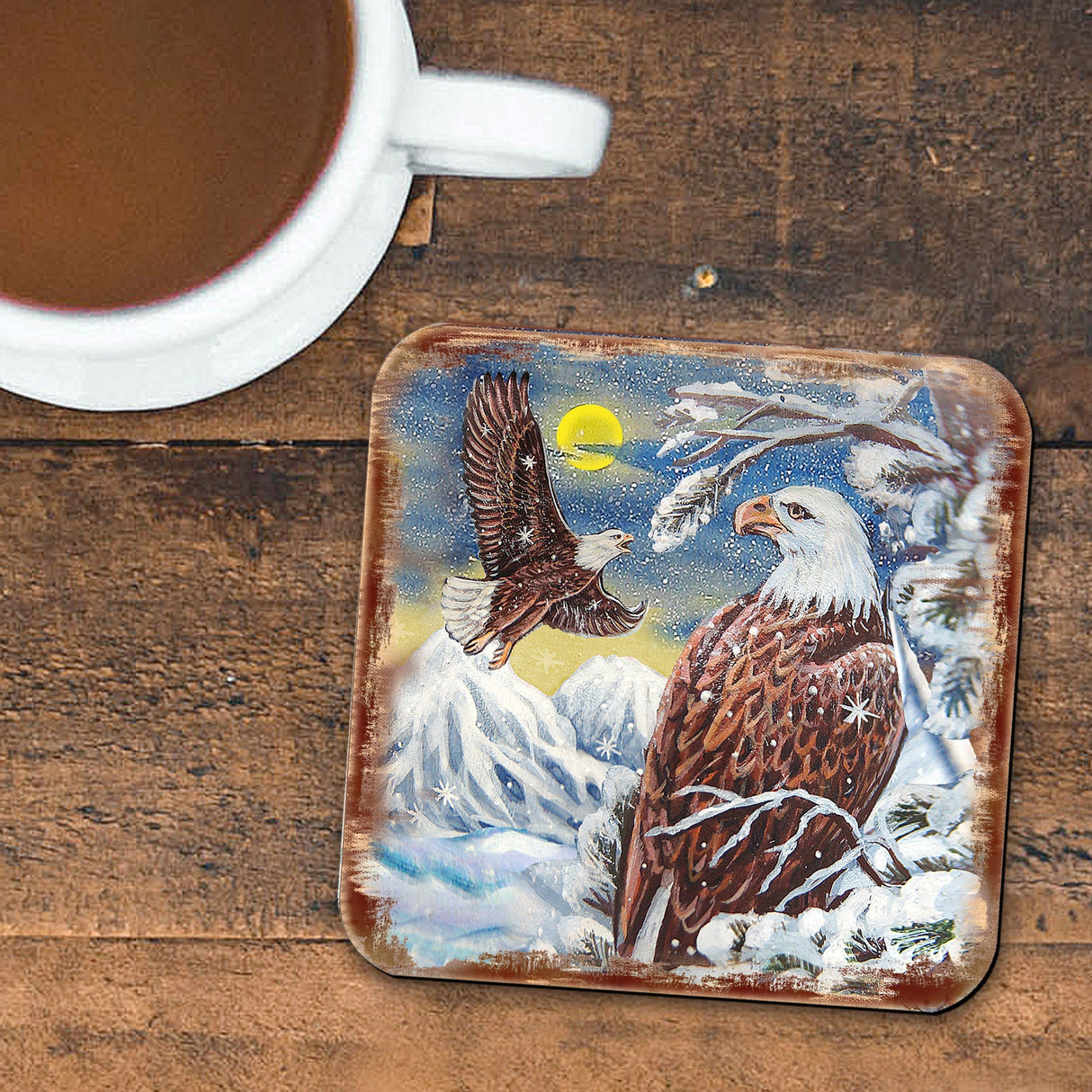 Eagle Wooden Cork Coasters Gift Set of 4 by Nature Wonders - Nature Wildlife Decor - 95219C-S4
