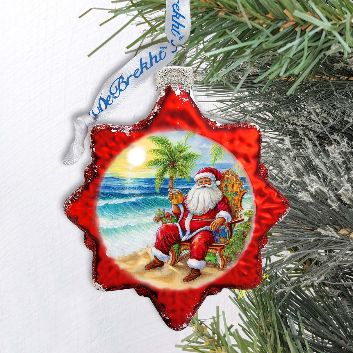 Glass Christmas Ornaments - Sunset with Santa Keepsake Glass Ornaments by G. Debrekht - Christmas Decor - 777414