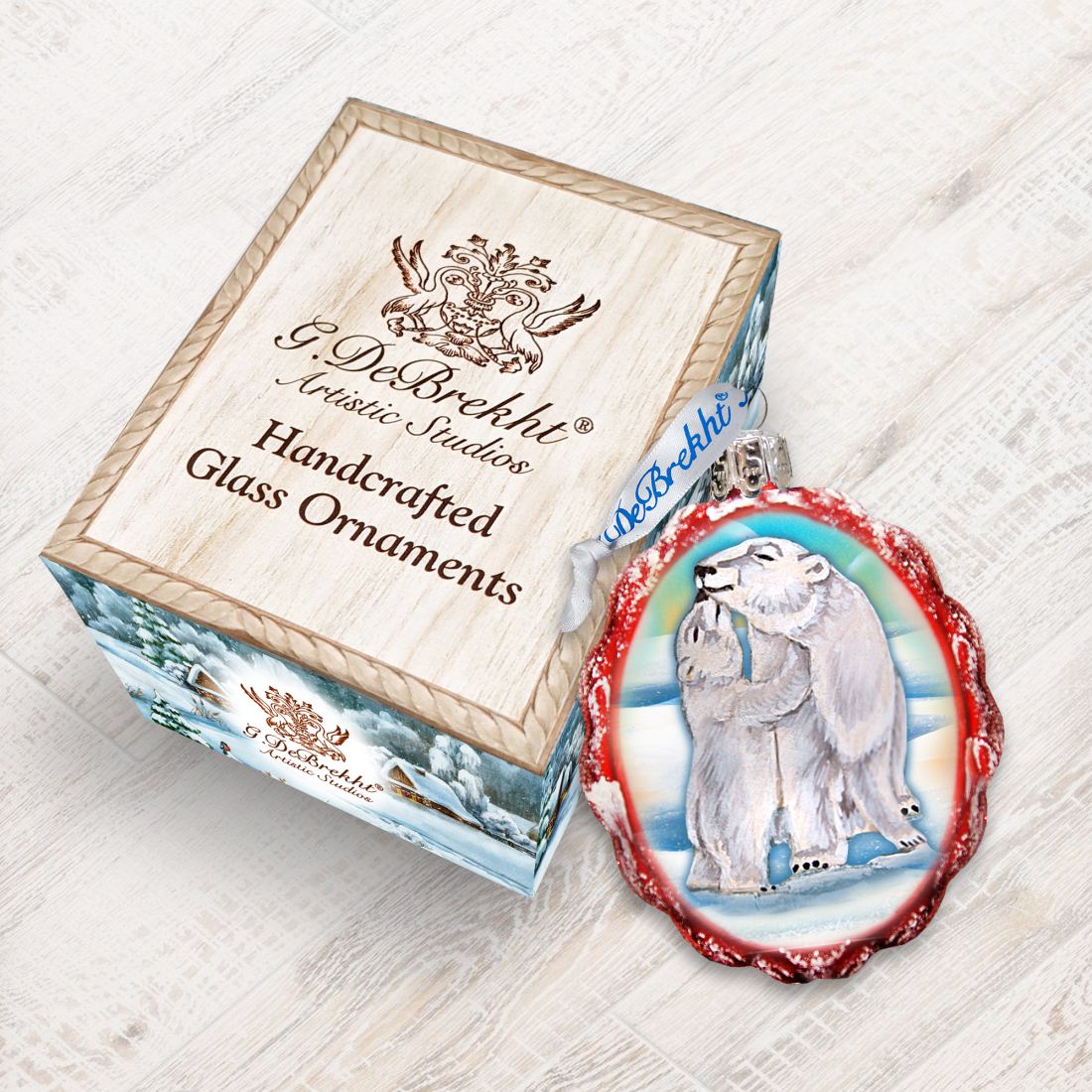 Adorno de vidrio de mercurio con cachorros de oso polar de Papá Noel de G. DeBrekht - Decoración navideña con animales salvajes - 771020