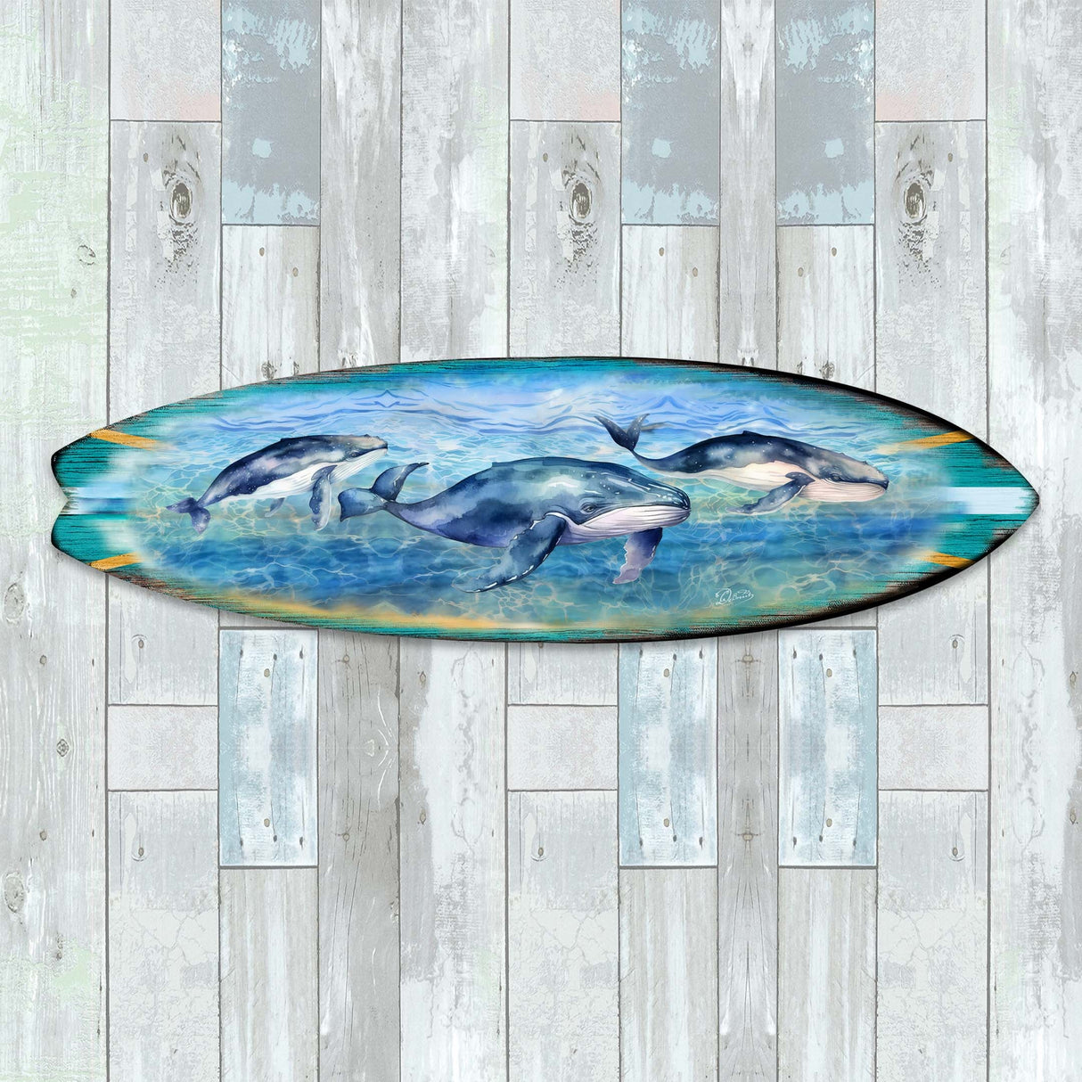 Whale's Harmony Surfboard Coastal Wall Art by G. DeBrekht - Coastal Holiday Decor - 8490114HS