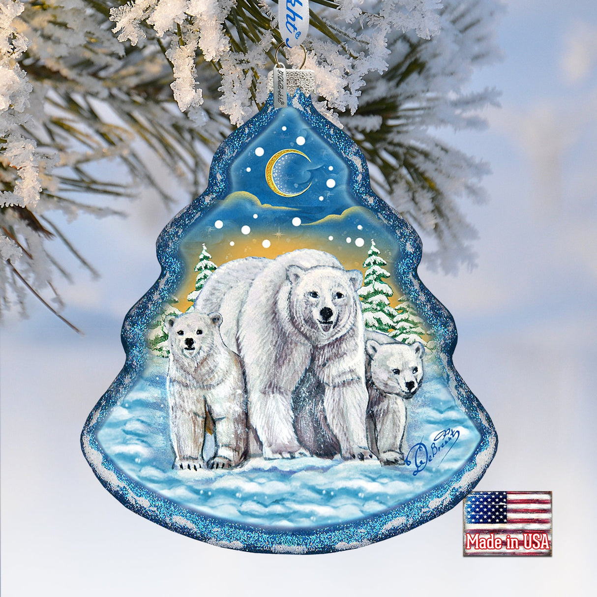 Fatherly Love Polar Bear Tree Glass Ornament by G. DeBrekht - Wildlife Holiday Decor - 762-025