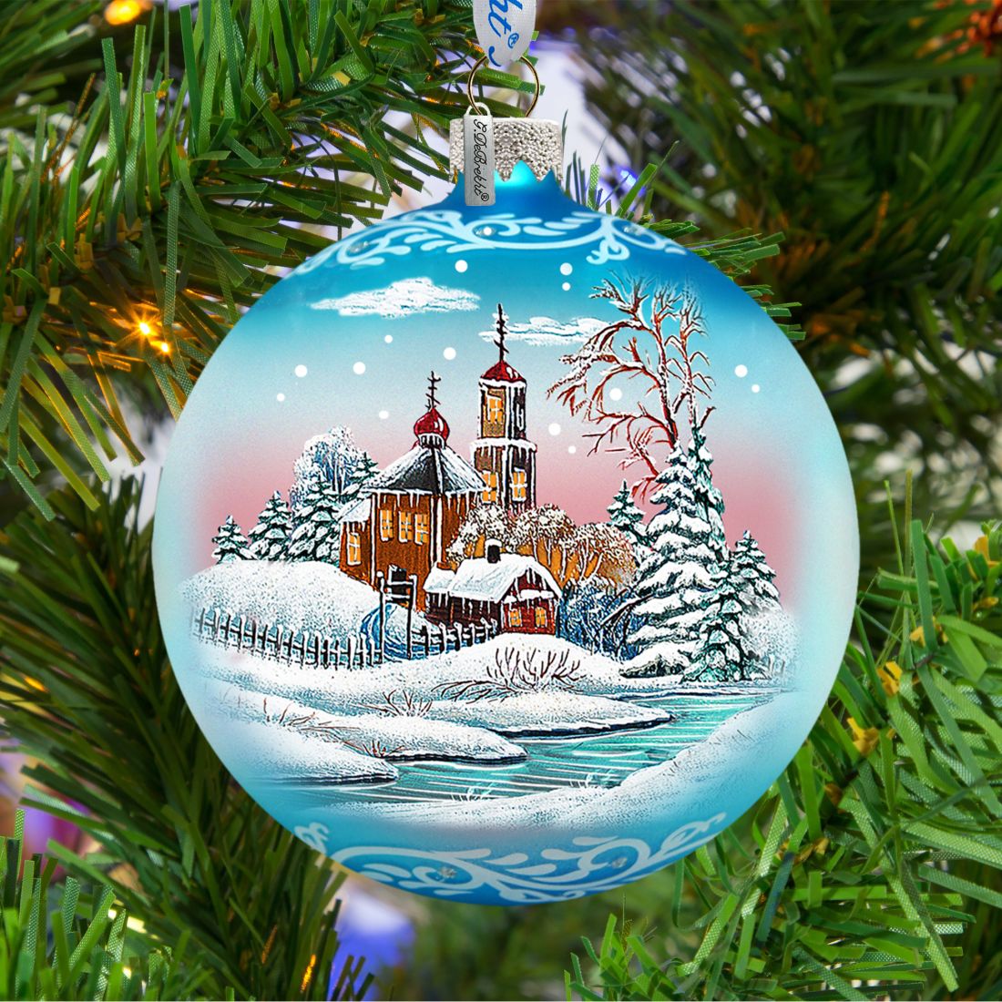 Village Ball Glass Ornament by G. DeBrekht - Christmas Decor - 73118