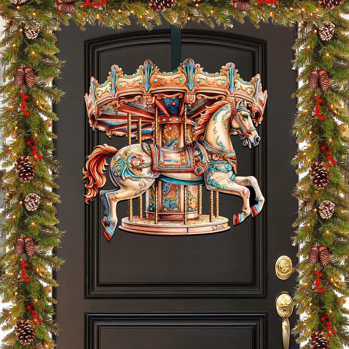 Carousel Horse Holiday Door Decor by G. Debrekht - Christmas Decor - 8611027H