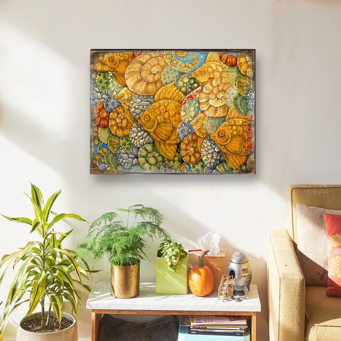 Arte mural costero de madera con diseño de pez Sonnenberg de G. DeBrekht - Decoración costera con temática marina - 95018B