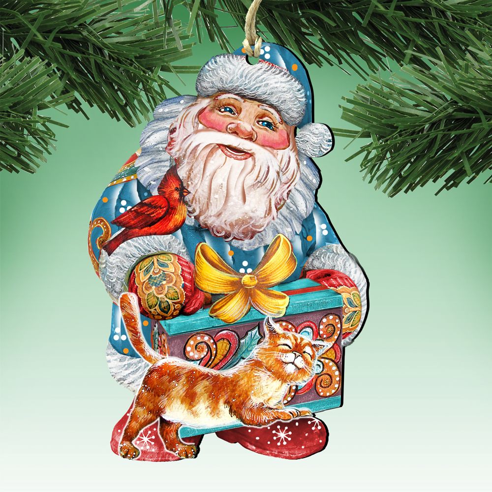 Adorno navideño de madera de gatito Papá Noel, de G. DeBrekht 8119175