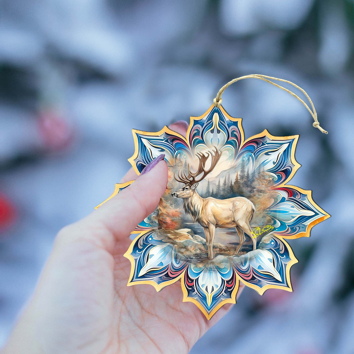 Reindeer Snowflake Wooden Ornaments by G. Debrekht - Nature Wildlife Decor - 8688415