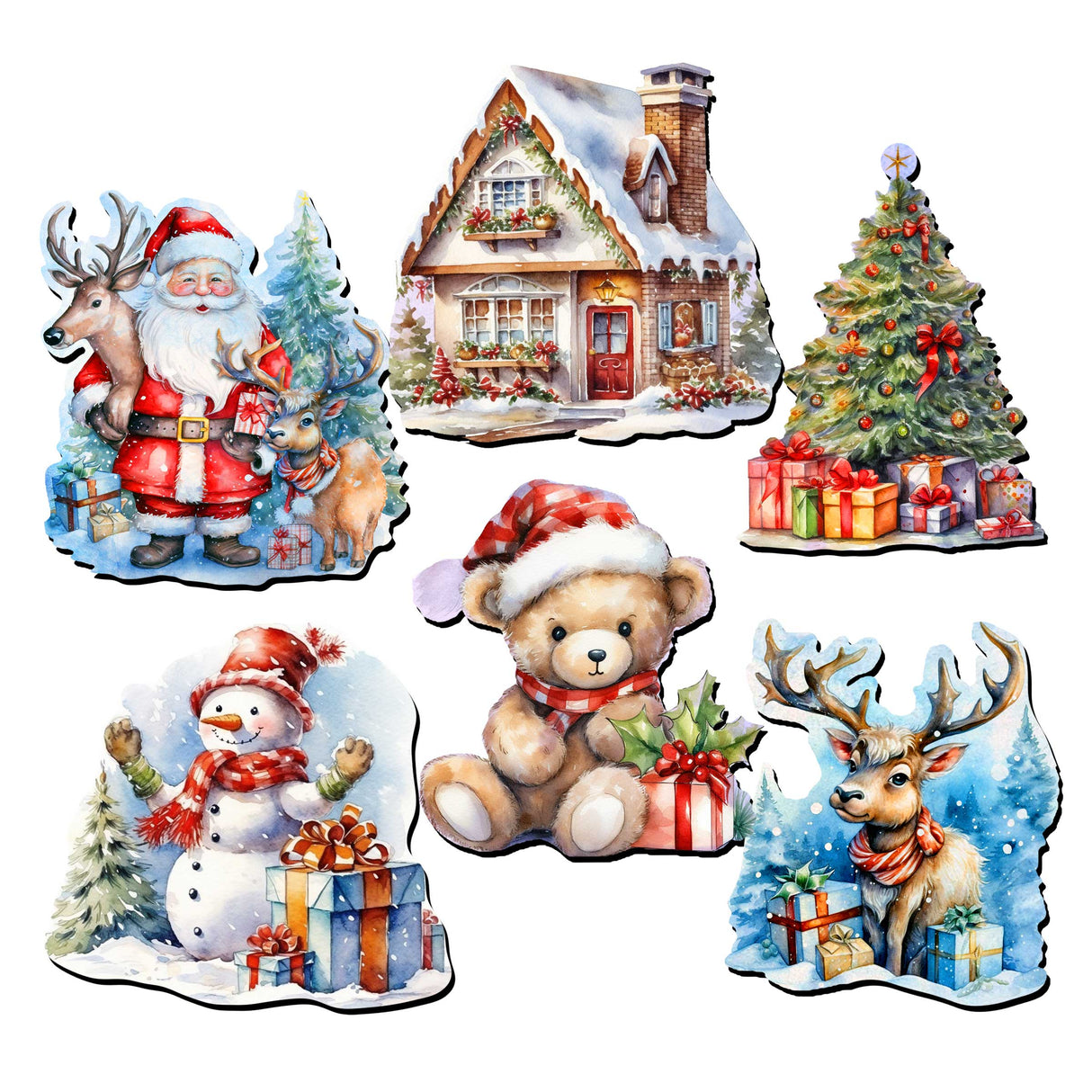 Christmas Is Here Decorative Wooden Magnets Set of 6 by G. Debrekht - Christmas Decor - 8090028G-S6