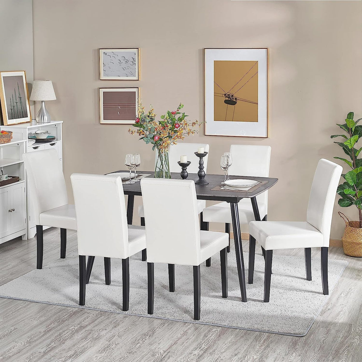 Set of 4 Modern Parson Chairs, Faux Leather, White-0