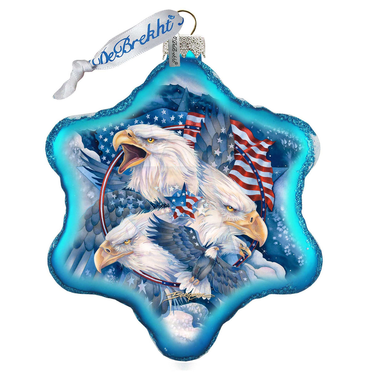 Adorno de cristal con águilas patrióticas de J. Bergsma - Decoración navideña americana - 754-730-JB