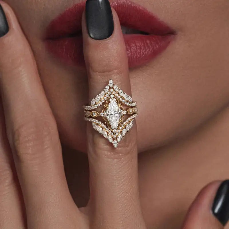 Crown Horse Eye Diamond Ring Set Copper Luxury - Lootquake