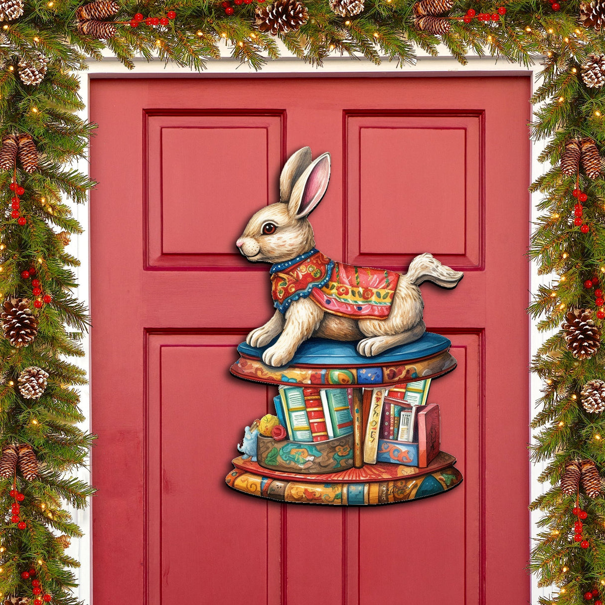 Carousel Bunny with Books Holiday Door Decor by G. Debrekht - Christmas Decor - 8611085H