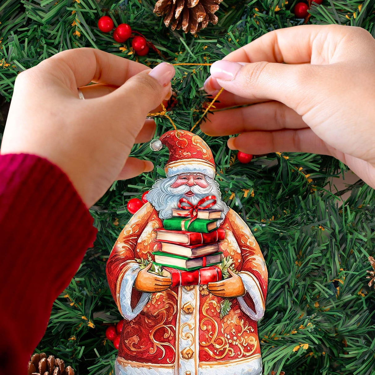 Adornos de madera de la colección de libros de Papá Noel de G. Debrekht - Decoración navideña de muñeco de nieve de Papá Noel - 8691405