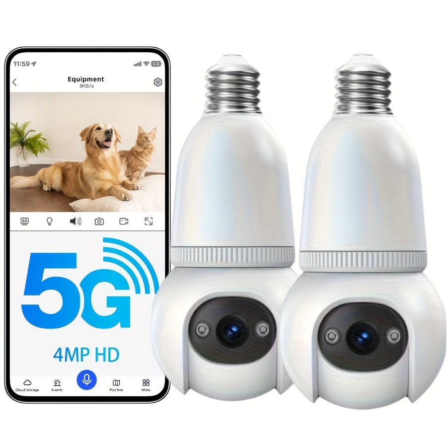 Caméra de sécurité 4MP avec ampoule | Caméra HD 5G2.4G | Sans fil | Vision nocturne à 360 degrés, détection corporelle par IA, appels bidirectionnels, enregistrement continu