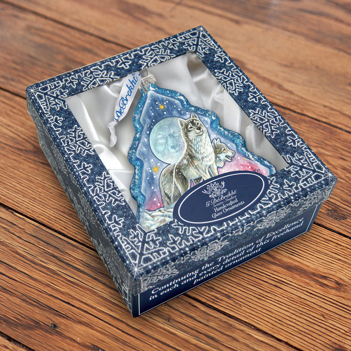 Howling at The Moon Wolves Glass Ornament by G. DeBrekht - Wildlife Holiday Decor - 762-024