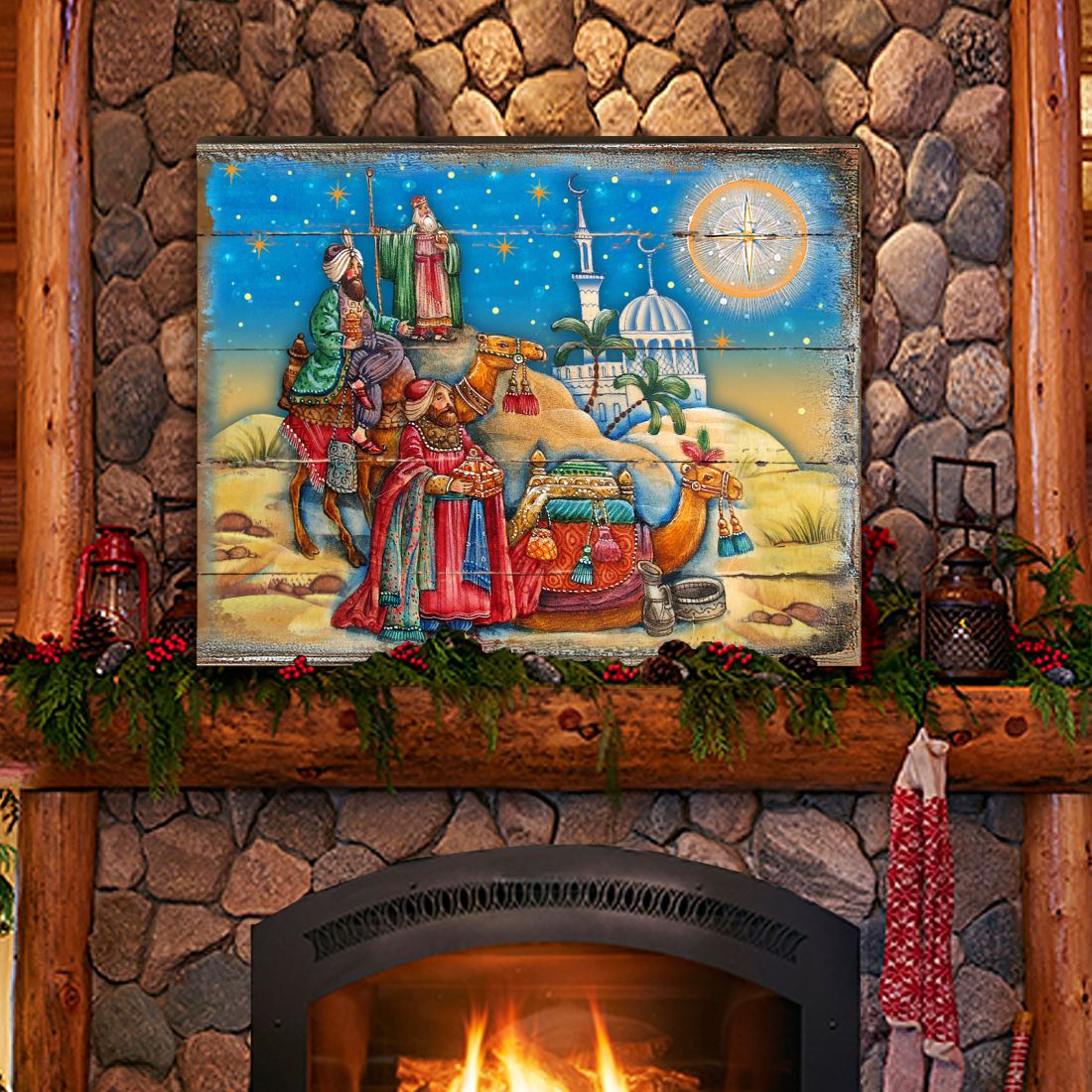 Arte mural de madera de la Natividad de los Reyes Magos de G. DeBrekht - Decoración navideña - 8173853B