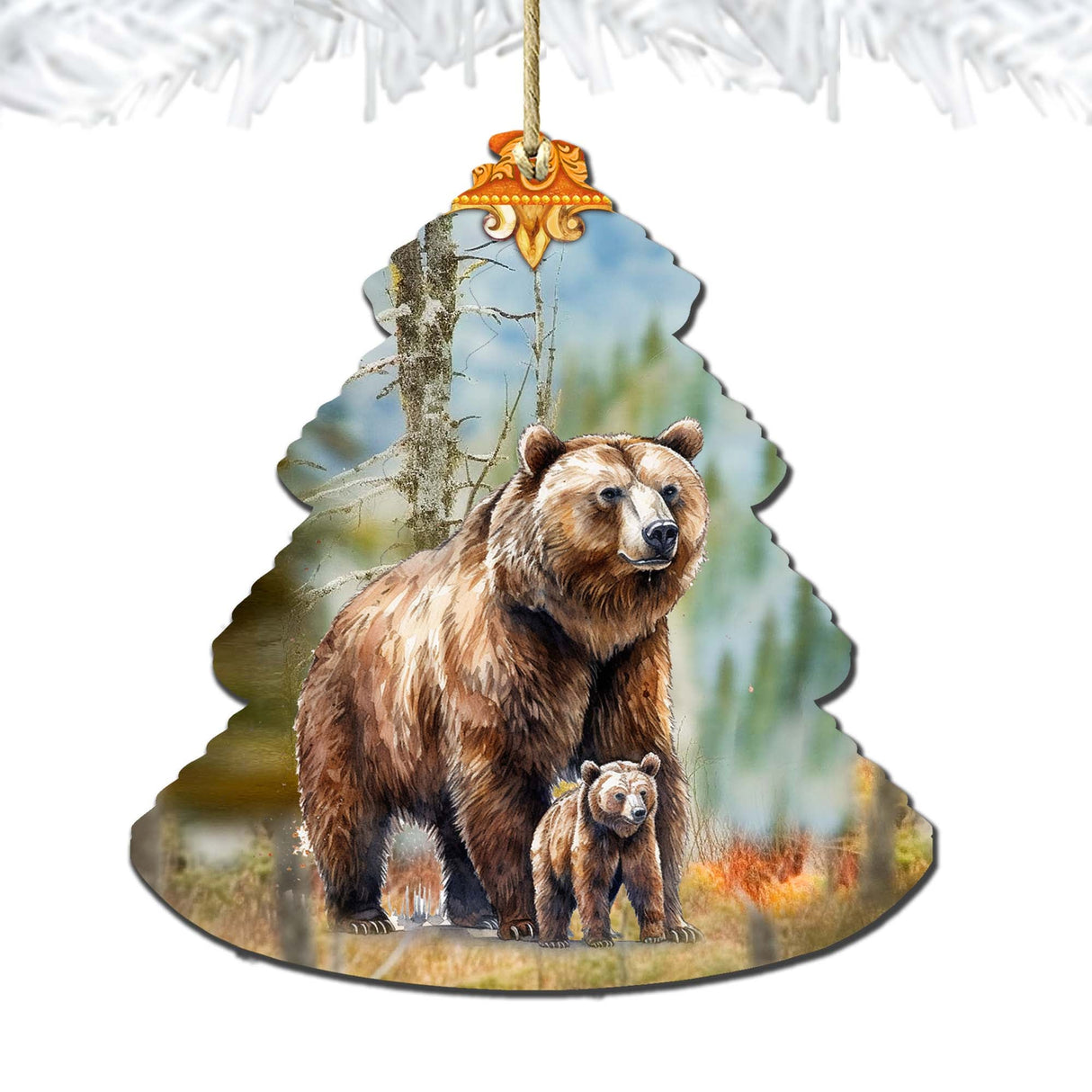 Adornos de madera para el árbol de Navidad de la familia Grizzly, de G.Debrekht - Decoración navideña con temática de vida silvestre - 870009