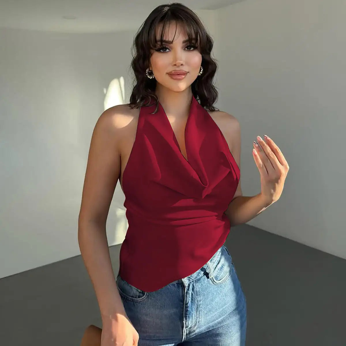 Women's Halter Backless Tank Vest Fashion Solid Color Slim Fit Tied Tube Top - Lootquake