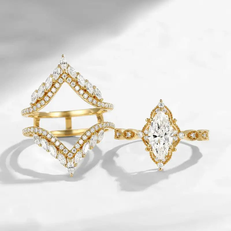 Crown Horse Eye Diamond Ring Set Copper Luxury - Lootquake