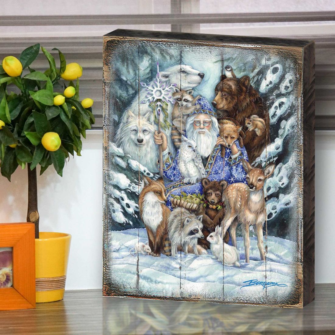 Reúnanse en paz, Papá Invierno, arte mural de madera de J. Bergsma - Decoración de vida silvestre - 8592968BP-JB