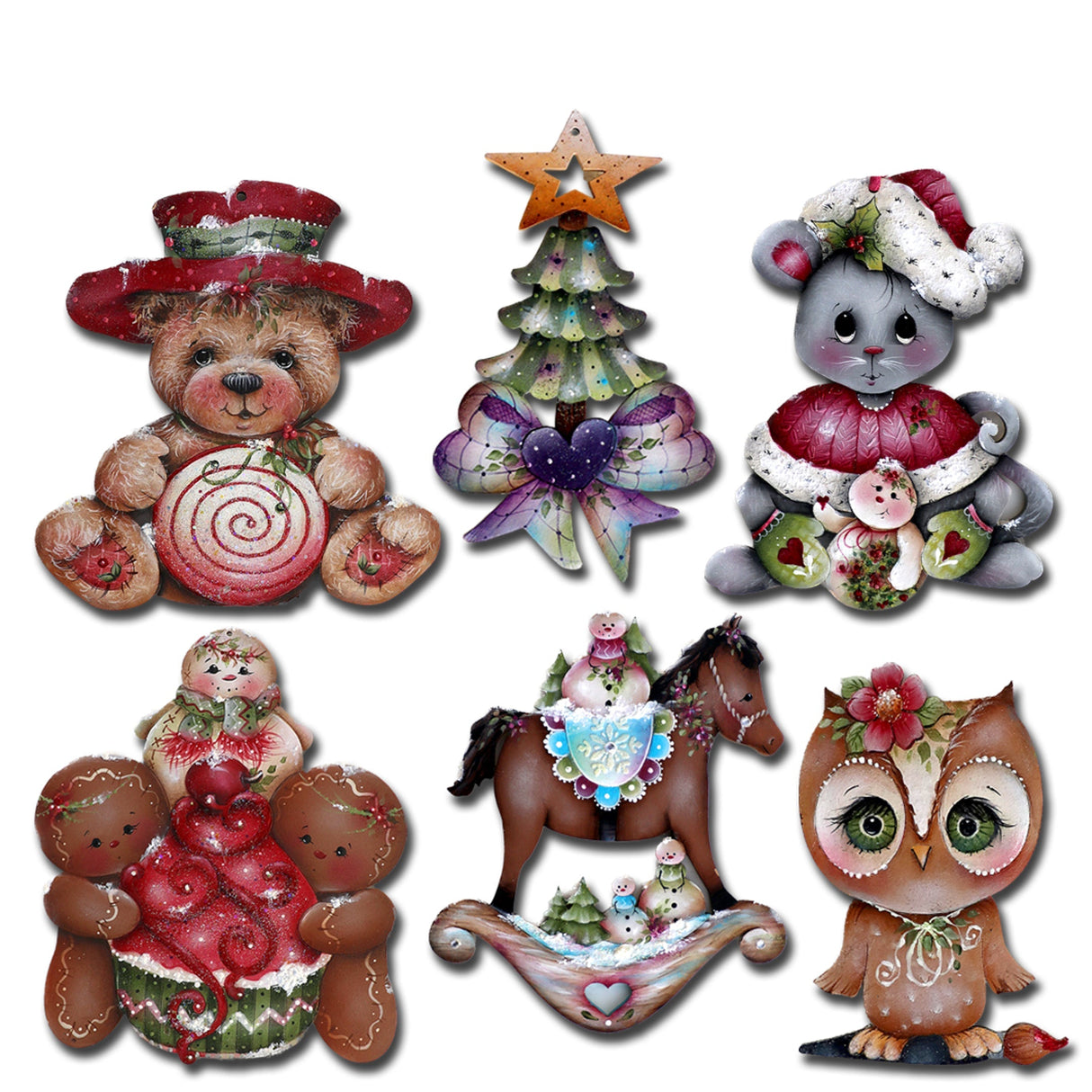 Juego de 6 imanes decorativos de madera "Espíritu de Navidad" de Jamie Mills-Price - Decoración navideña - 8090052G-S6