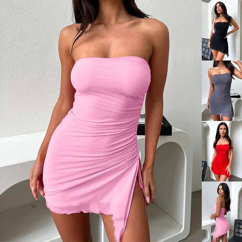 Y2K Tube-top Split Dress Summer Ins Fashion Backless Short Dresses For Women - Lootquake