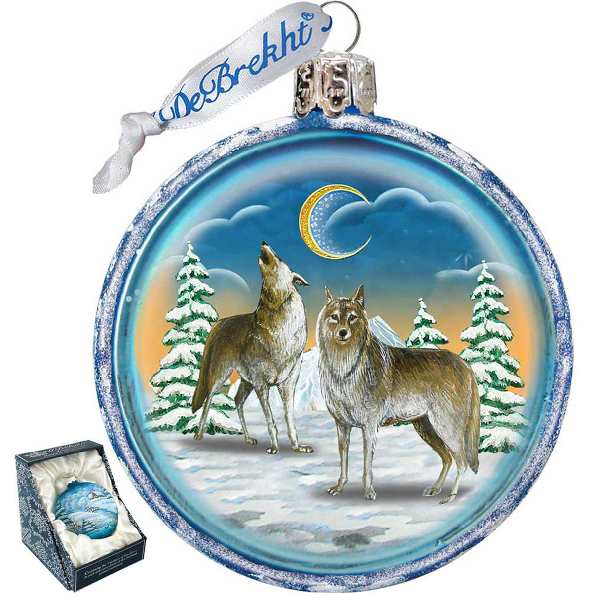 Adorno de vidrio con forma de lobo de G. DeBrekht - Decoración navideña con Papá Noel y muñeco de nieve - 759-011