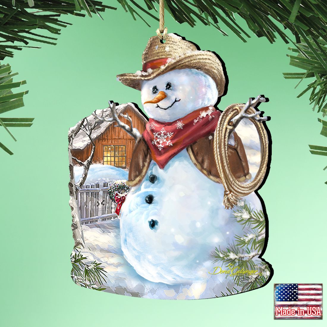 Cowboy Snowman Wooden Ornaments by Gelsinger - Christmas Santa Snowman Decor - 8121115-1541
