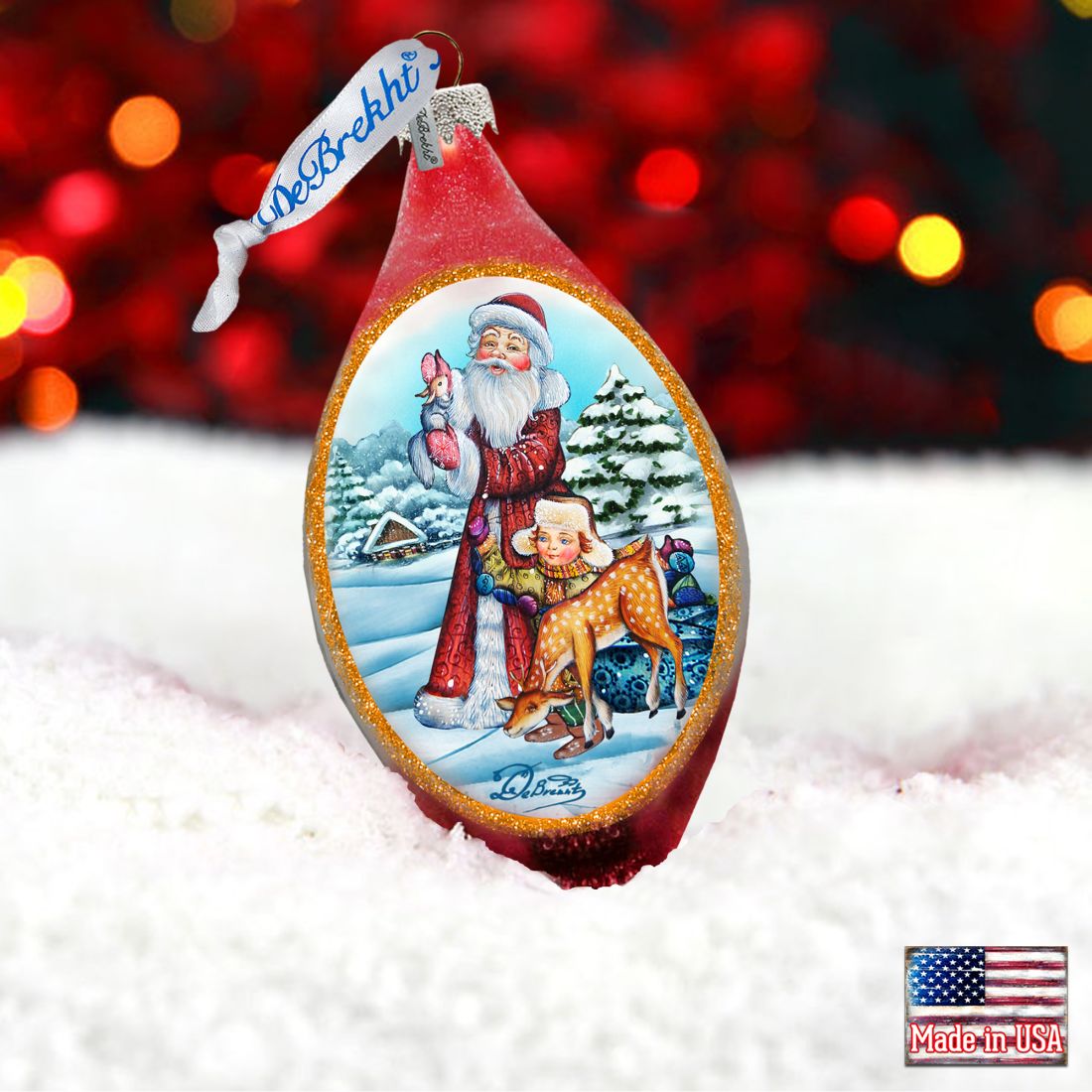 Santa Kids Cut Drop Glass Ornament by G. DeBrekht - Christmas Santa Snowman Decor - 757-005
