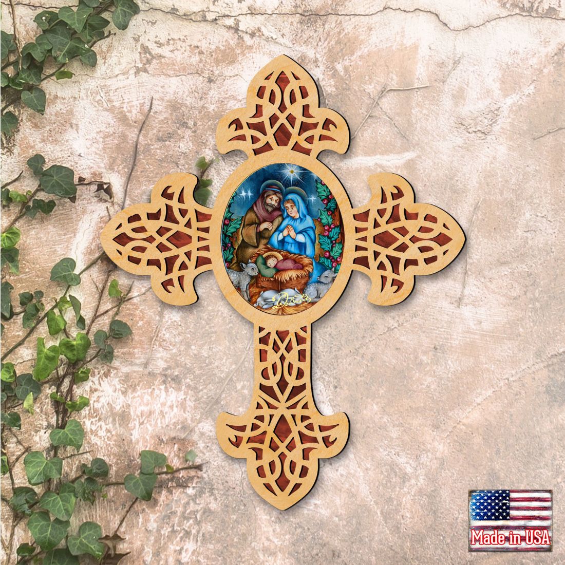 Cruz de madera puntiaguda de la Natividad del Pueblo de Museum Icons - Decoración inspiradora de iconos - 88389