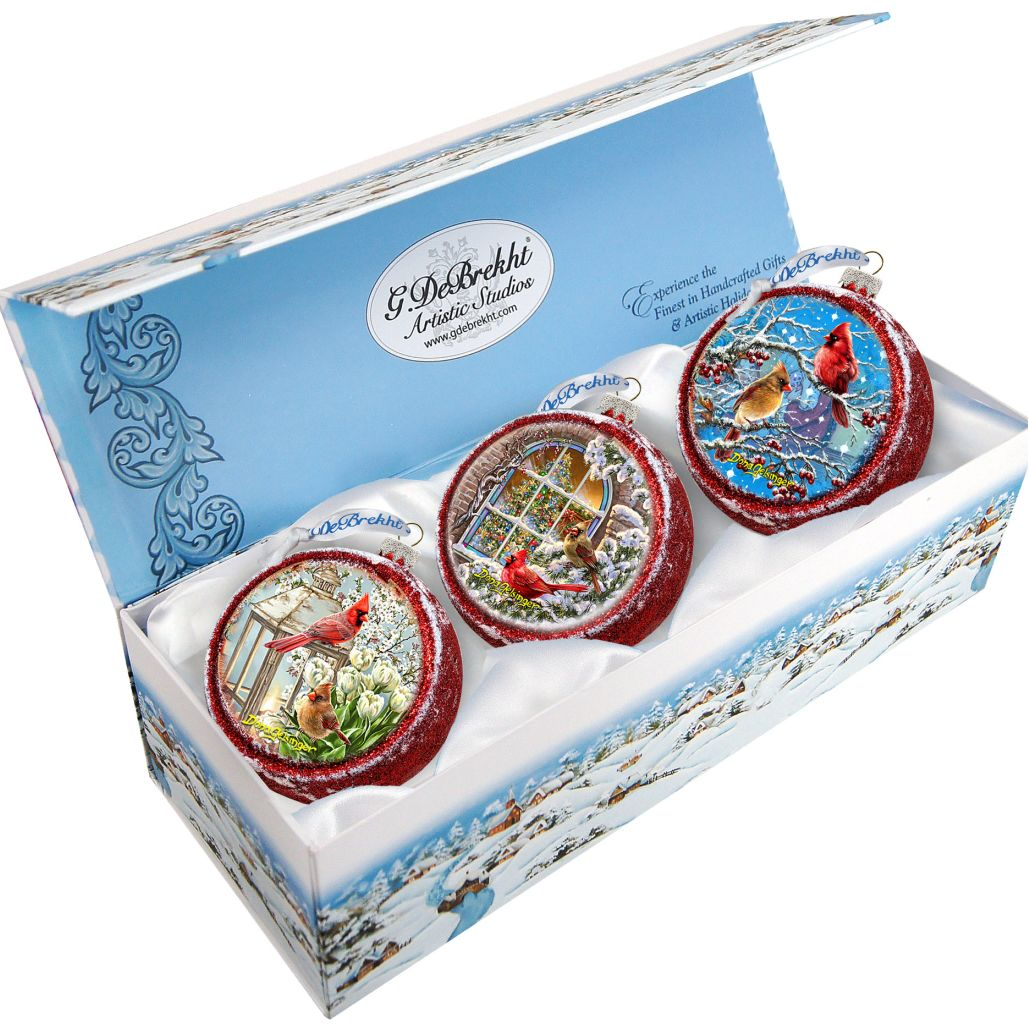 Juego de 3 adornos de cristal con pájaros invernales de D. Gelsinger - Decoración navideña - 73746-S3-DG