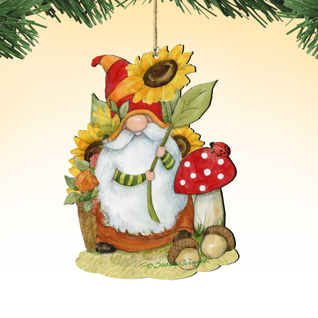 Fall Decoration Harvest Gnome Sunflower Gnome Handmade Gift Autumn Adornment Wooden Ornament by Susan Winget - 8471206-SW