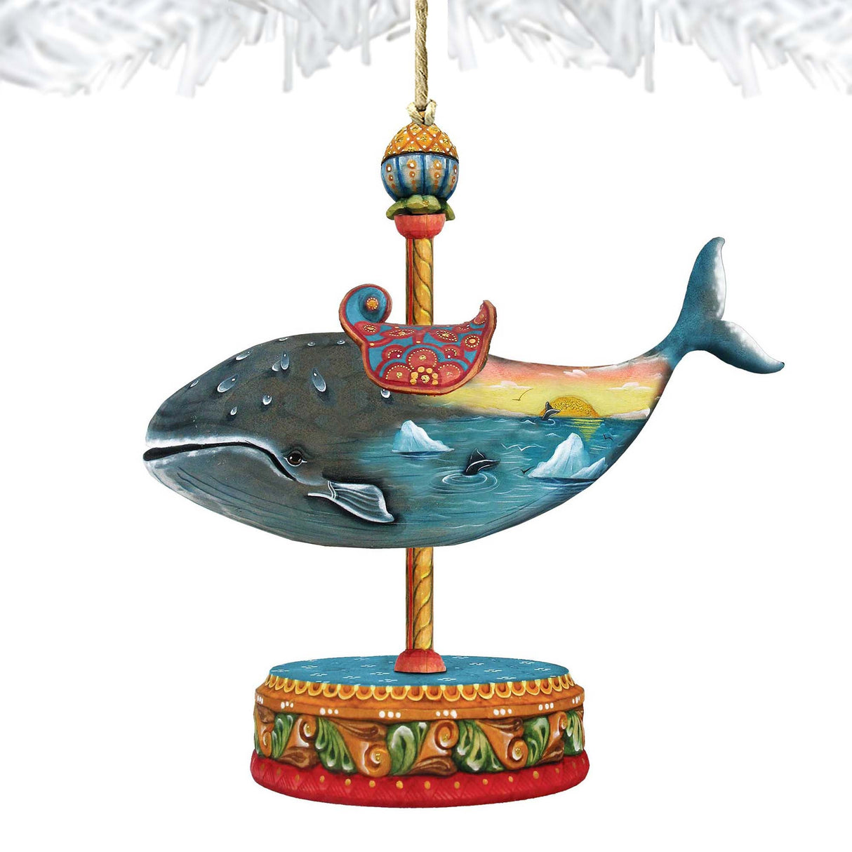 Carousel Whale Christmas Wooden Ornaments by G. DeBrekht - Carousel Holiday Decor - 8114037