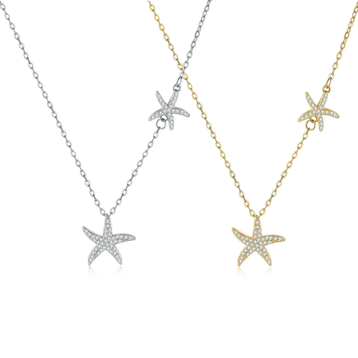 Double Starfish Full Diamond Necklace Female Fashion Special-interest - Lootquake