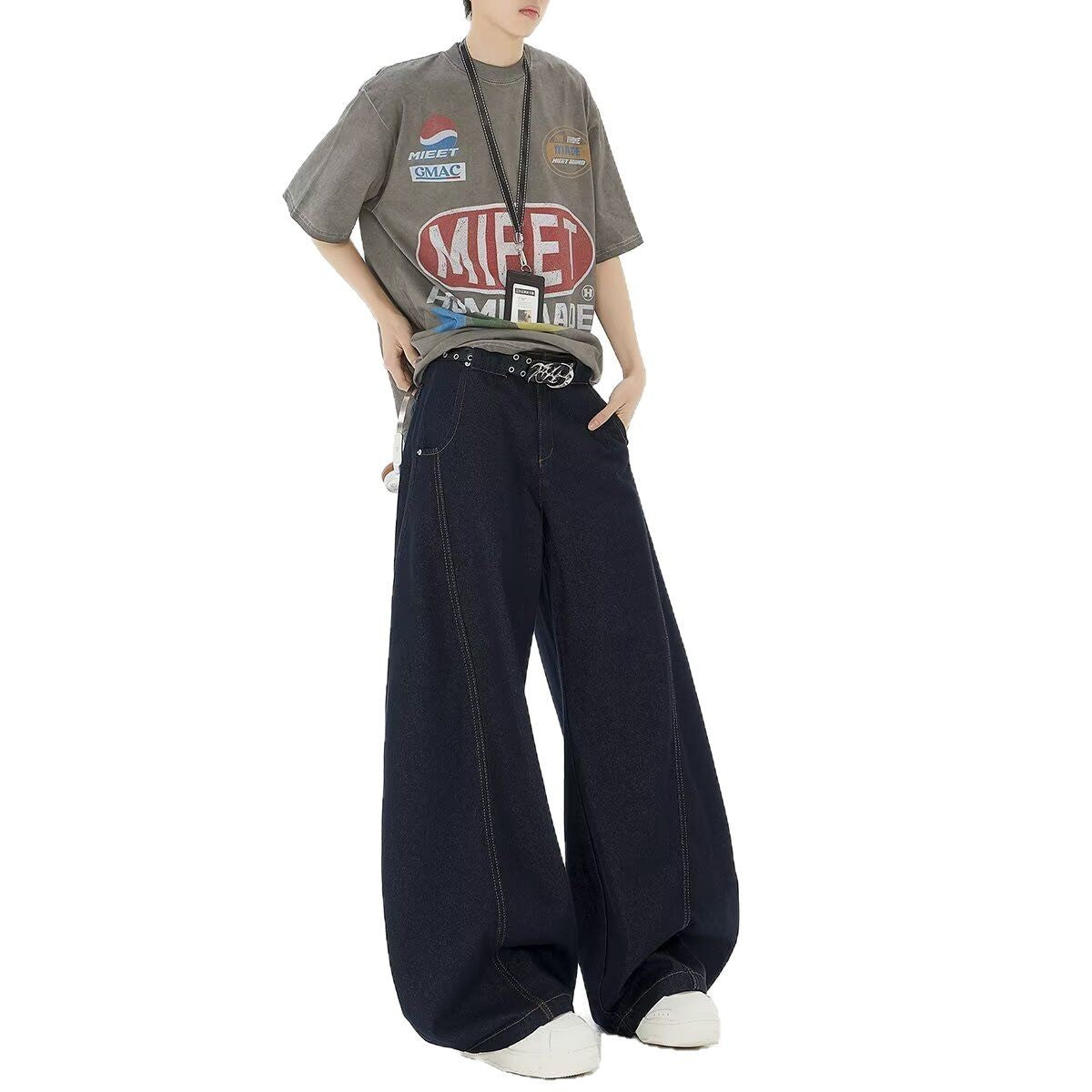 High Waist Dark Blue Wide Leg Jeans - Lootquake