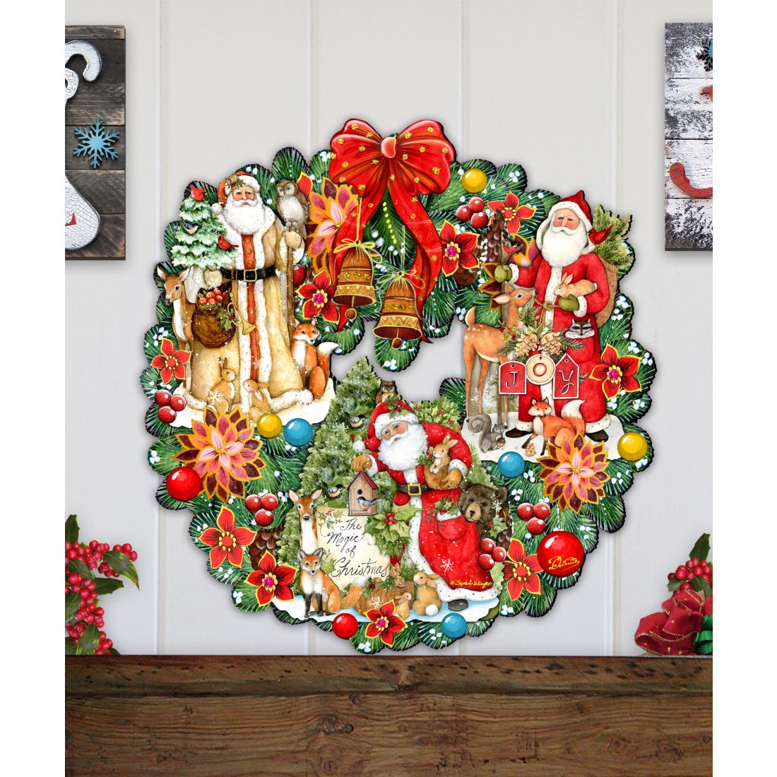 Classic Christmas Santa Holiday Door Wreath by G. Debrekht - Christmas Santa Snowman Decor by Susan Winget - 8185307-7H-SW